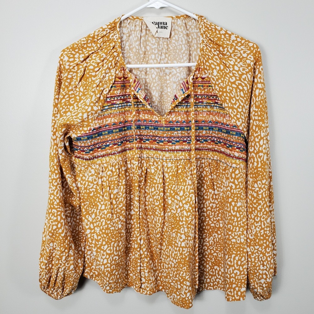 Savanna Jane Sleeveless Embroidered Cactus Gold Leopard Print Top Size Small - Picture 1 of 9